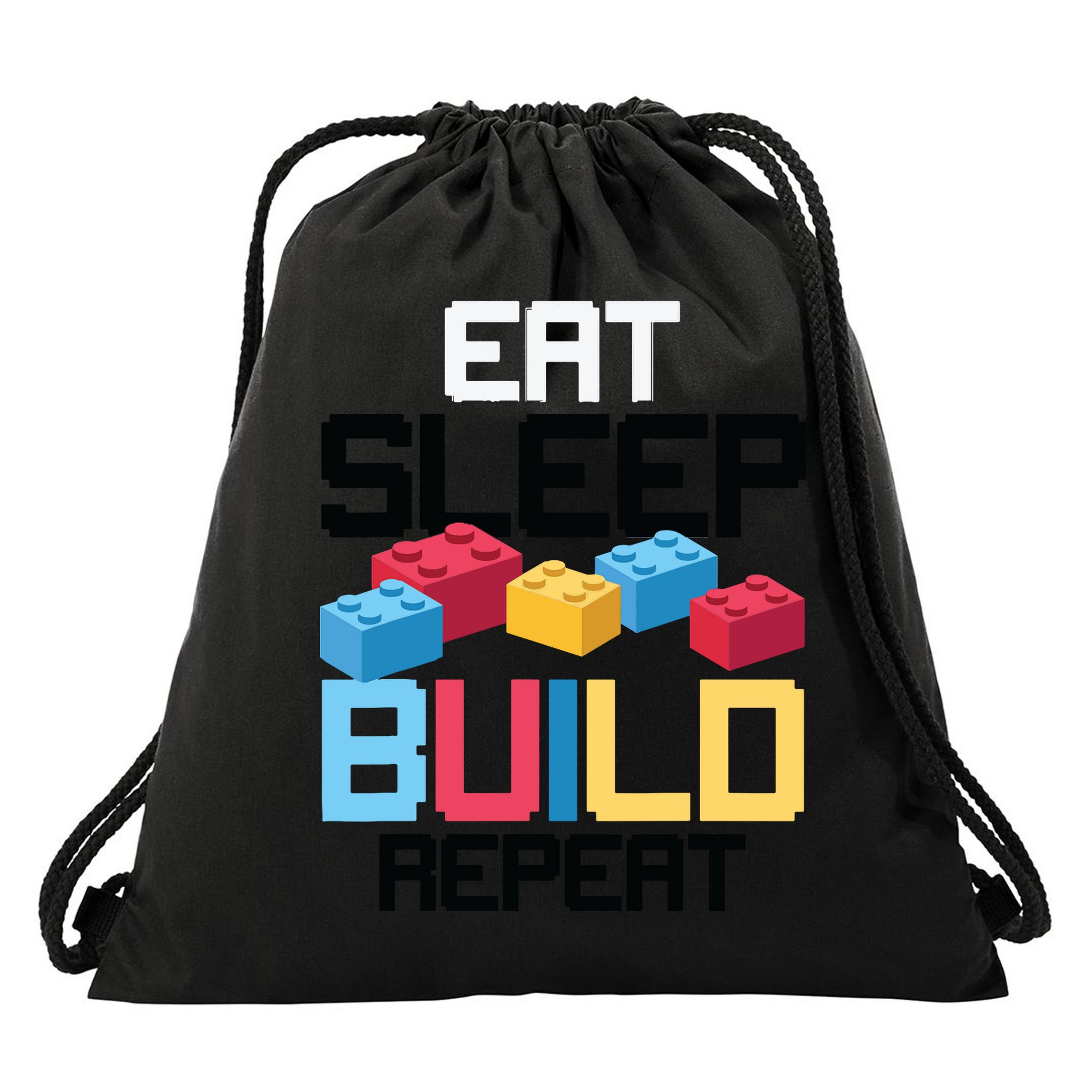 Funny Eat Sleep Build Gift Men Women Cool Blocks Building Drawstring Bag