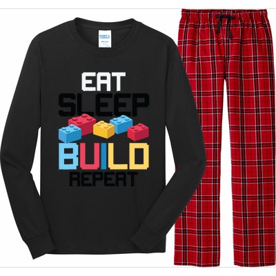 Funny Eat Sleep Build Gift Men Women Cool Blocks Building Long Sleeve Pajama Set