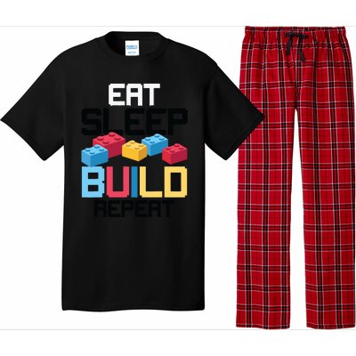 Funny Eat Sleep Build Gift Men Women Cool Blocks Building Pajama Set