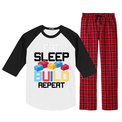 Funny Eat Sleep Build Gift Men Women Cool Blocks Building Raglan Sleeve Pajama Set