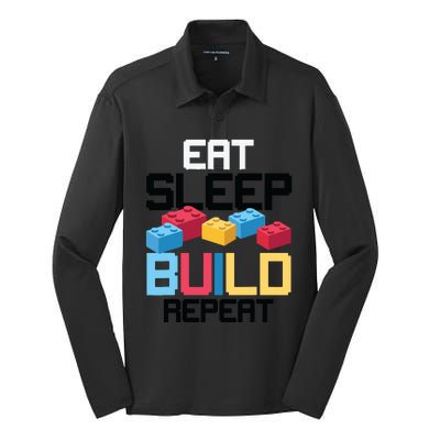 Funny Eat Sleep Build Gift Men Women Cool Blocks Building Silk Touch Performance Long Sleeve Polo