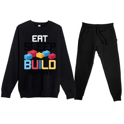 Funny Eat Sleep Build Gift Men Women Cool Blocks Building Premium Crewneck Sweatsuit Set