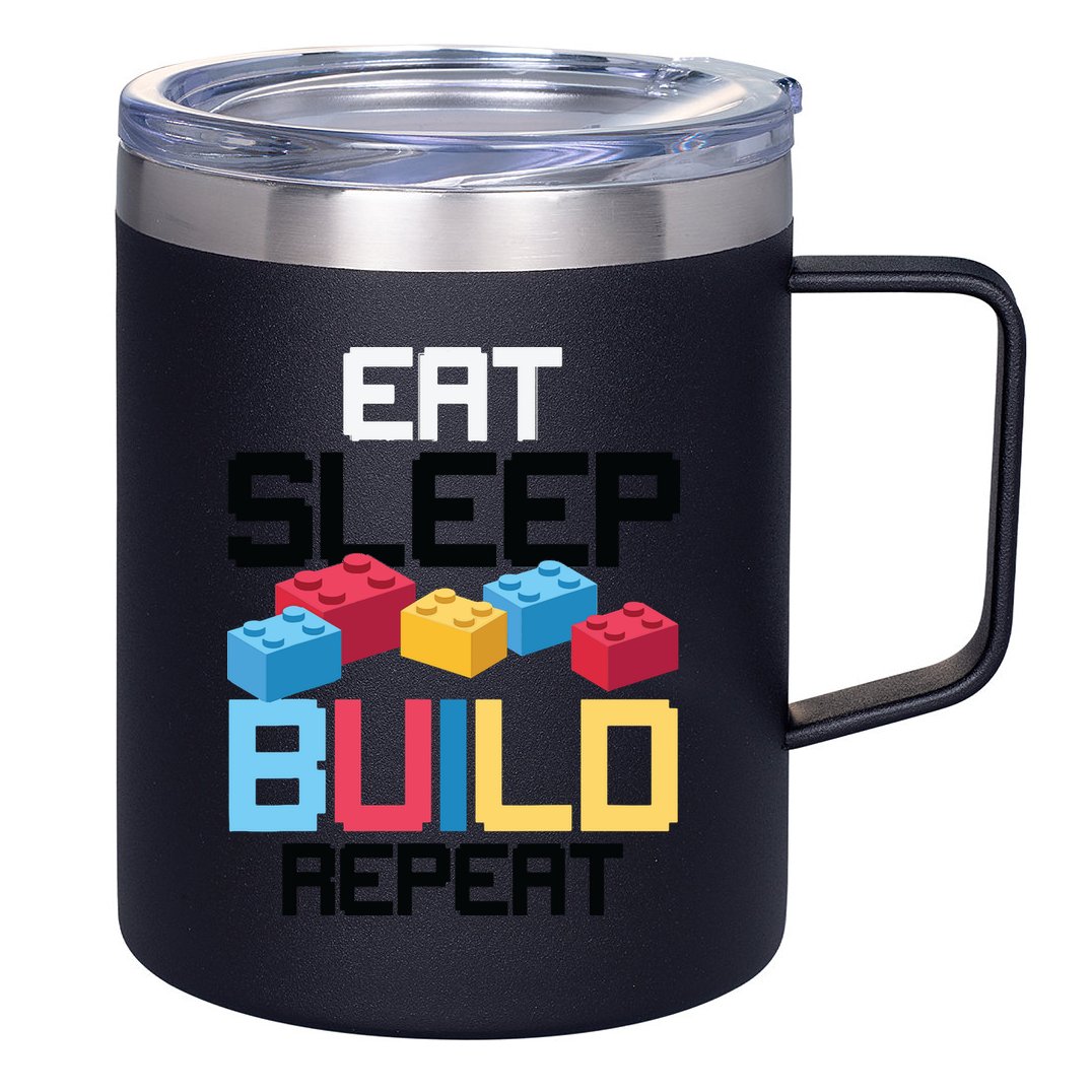 Funny Eat Sleep Build Gift Men Women Cool Blocks Building 12oz Stainless Steel Coffee Mug