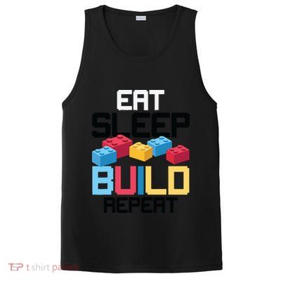 Funny Eat Sleep Build Gift Men Women Cool Blocks Building PosiCharge Competitor Tank