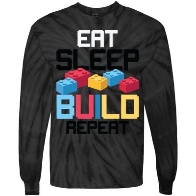 Funny Eat Sleep Build Gift Men Women Cool Blocks Building Tie-Dye Long Sleeve Shirt