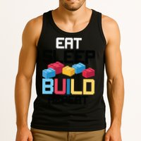 Funny Eat Sleep Build Gift Men Women Cool Blocks Building Tank Top