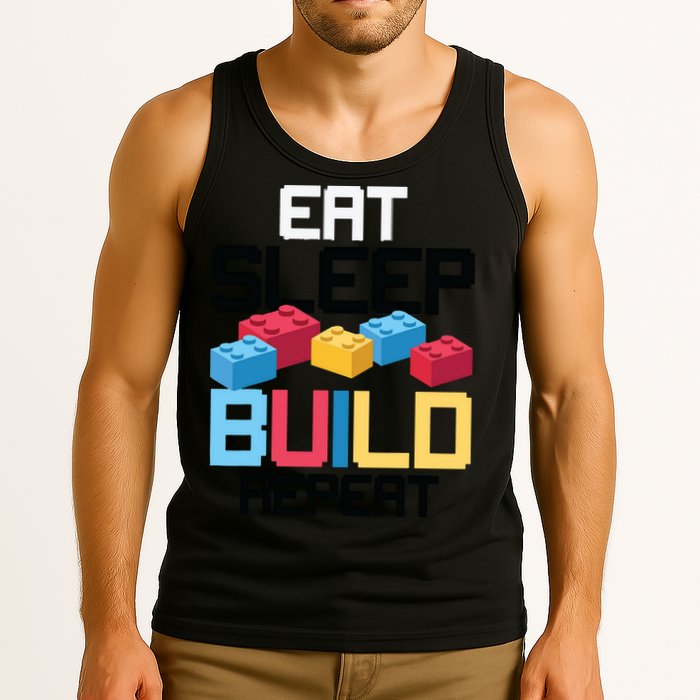 Funny Eat Sleep Build Gift Men Women Cool Blocks Building Tank Top