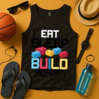 Funny Eat Sleep Build Gift Men Women Cool Blocks Building Tank Top