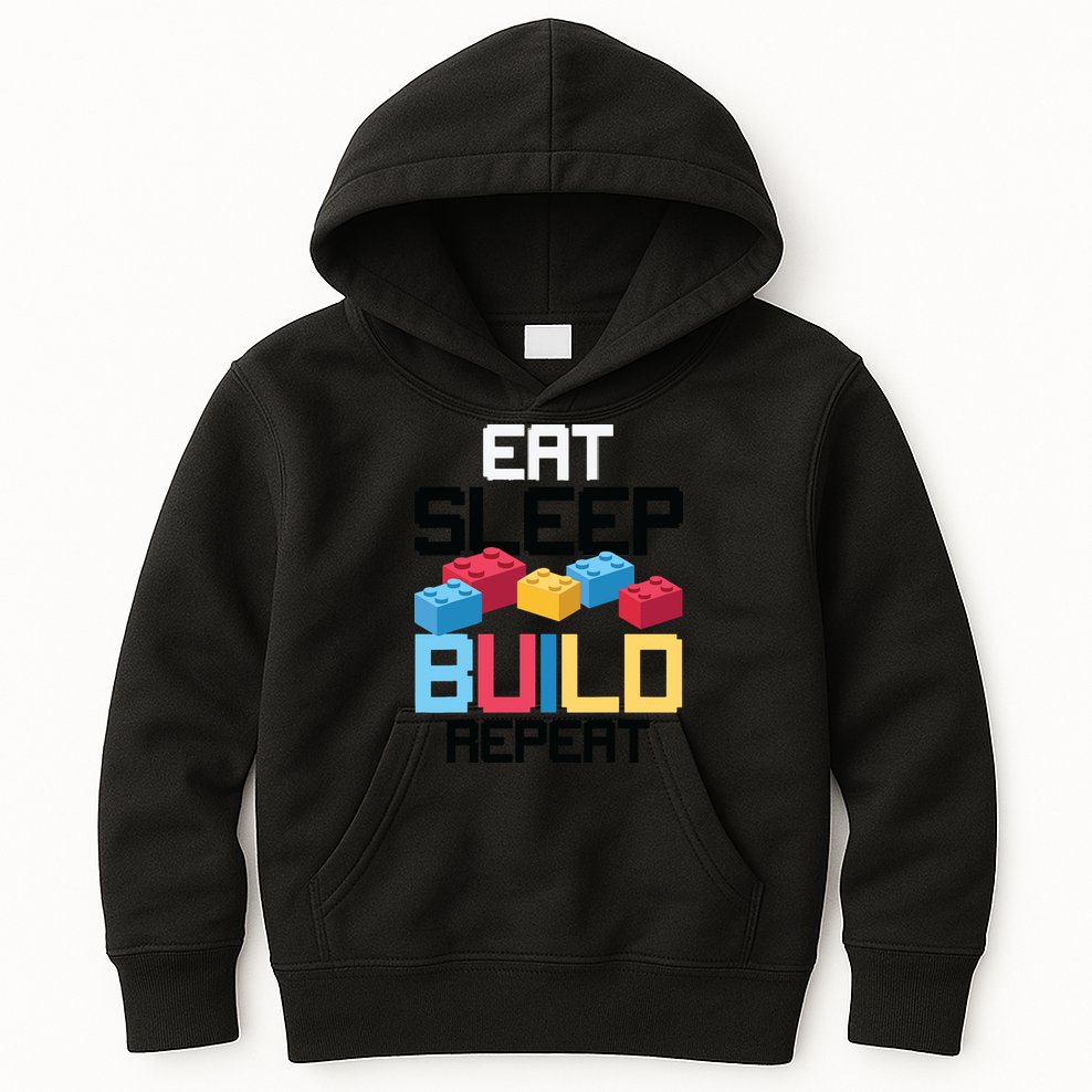 Funny Eat Sleep Build Gift Men Women Cool Blocks Building Kids Hoodie