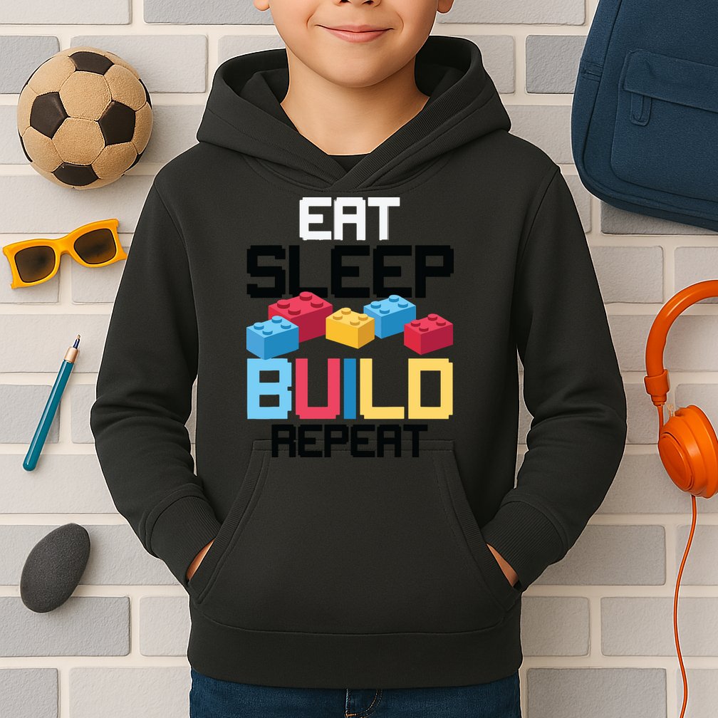Funny Eat Sleep Build Gift Men Women Cool Blocks Building Kids Hoodie