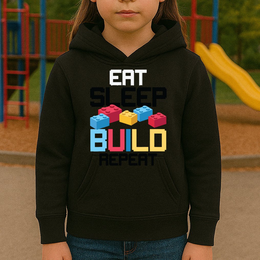 Funny Eat Sleep Build Gift Men Women Cool Blocks Building Kids Hoodie