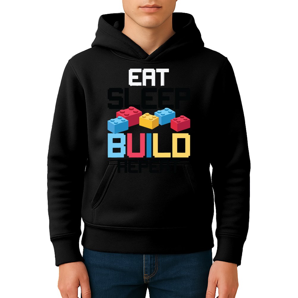 Funny Eat Sleep Build Gift Men Women Cool Blocks Building Kids Hoodie