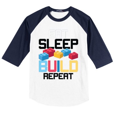 Funny Eat Sleep Build Gift Men Women Cool Blocks Building Baseball Sleeve Shirt