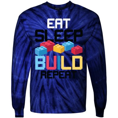 Funny Eat Sleep Build Gift Men Women Cool Blocks Building Tie-Dye Long Sleeve Shirt