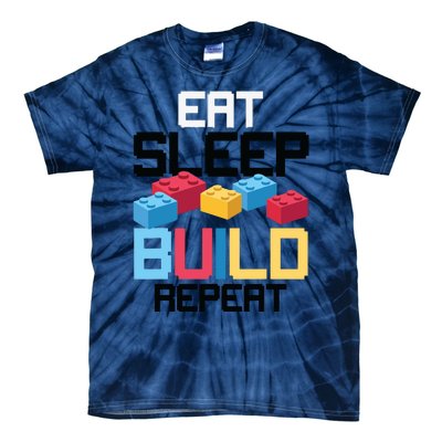 Funny Eat Sleep Build Gift Men Women Cool Blocks Building Tie-Dye T-Shirt