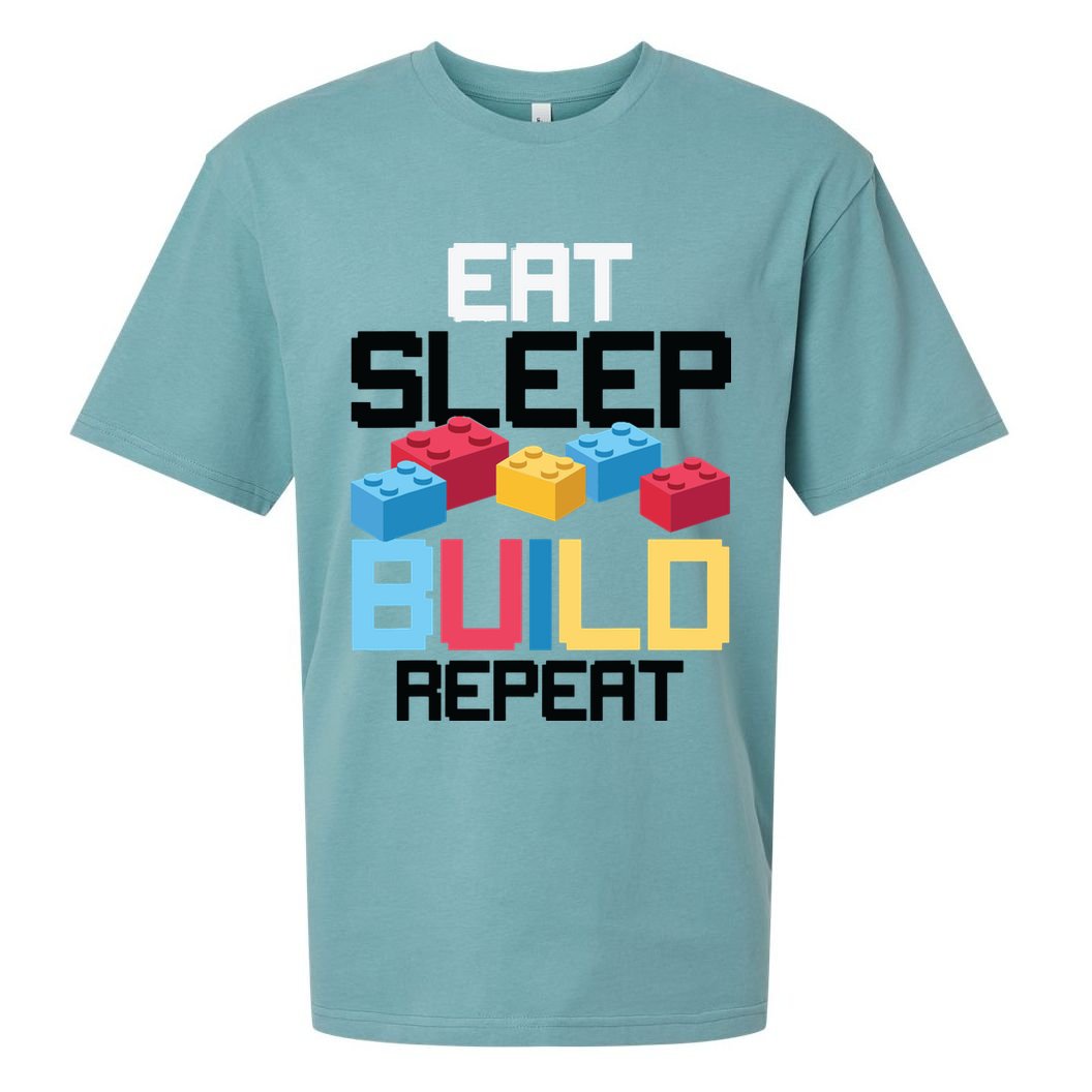 Funny Eat Sleep Build Gift Men Women Cool Blocks Building Sueded Cloud Jersey T-Shirt