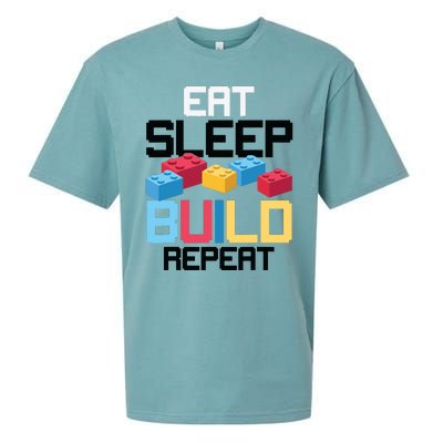 Funny Eat Sleep Build Gift Men Women Cool Blocks Building Sueded Cloud Jersey T-Shirt