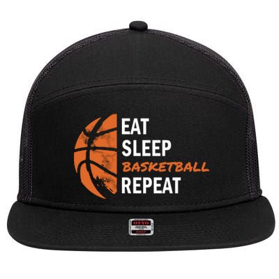 Funny Eat Sleep Basketball Repeat Sports 7 Panel Mesh Trucker Snapback Hat