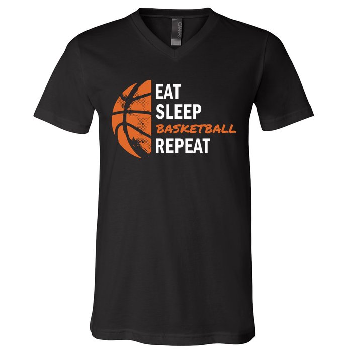 Funny Eat Sleep Basketball Repeat Sports V-Neck T-Shirt