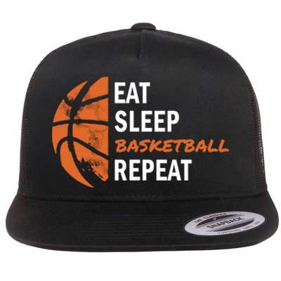 Funny Eat Sleep Basketball Repeat Sports Flat Bill Trucker Hat