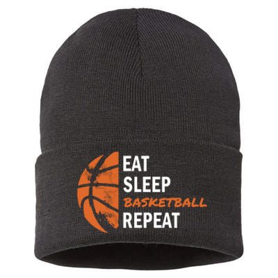 Funny Eat Sleep Basketball Repeat Sports Sustainable Knit Beanie