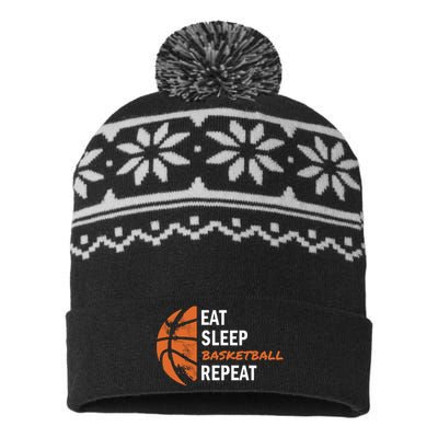 Funny Eat Sleep Basketball Repeat Sports USA-Made Snowflake Beanie