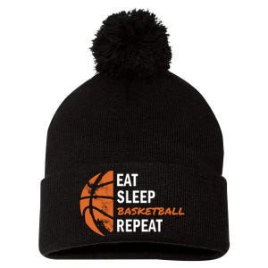 Funny Eat Sleep Basketball Repeat Sports Pom Pom 12in Knit Beanie