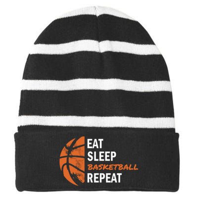 Funny Eat Sleep Basketball Repeat Sports Striped Beanie with Solid Band