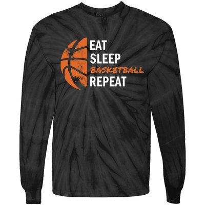 Funny Eat Sleep Basketball Repeat Sports Tie-Dye Long Sleeve Shirt