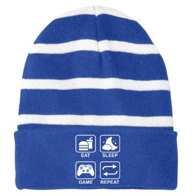 Funny Eat Sleep Game Repeat Gift For Gamer Gaming Lover Gift Striped Beanie with Solid Band