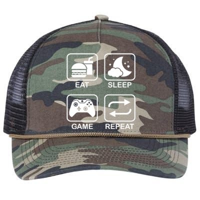 Funny Eat Sleep Game Repeat Gift For Gamer Gaming Lover Gift Retro Rope Trucker Hat Cap