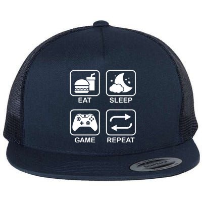 Funny Eat Sleep Game Repeat Gift For Gamer Gaming Lover Gift Flat Bill Trucker Hat