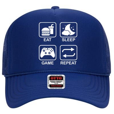 Funny Eat Sleep Game Repeat Gift For Gamer Gaming Lover Gift High Crown Mesh Back Trucker Hat