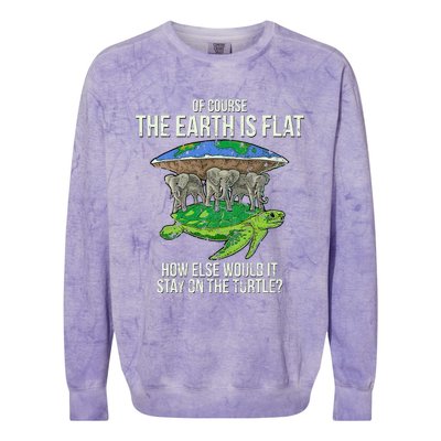 Flat Earth Society Turtle Elephants  Gift Colorblast Crewneck Sweatshirt