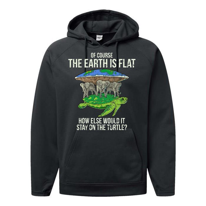 Flat Earth Society Turtle Elephants  Gift Performance Fleece Hoodie