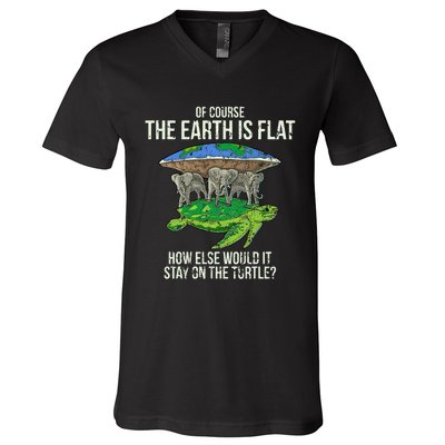 Flat Earth Society Turtle Elephants  Gift V-Neck T-Shirt