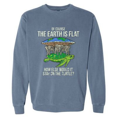 Flat Earth Society Turtle Elephants  Gift Garment-Dyed Sweatshirt