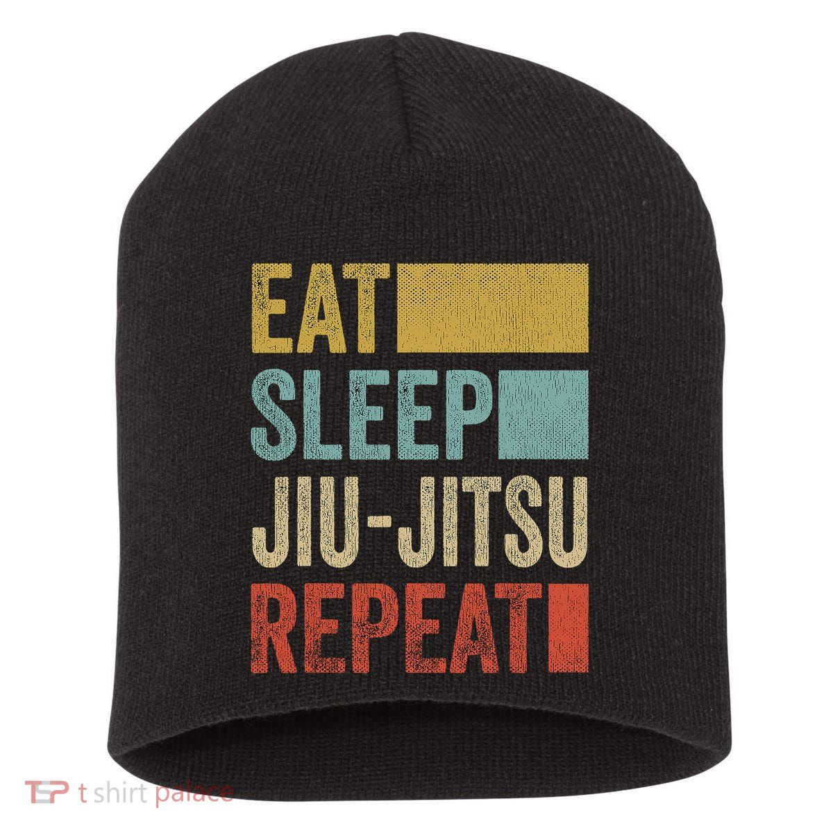 Funny Eat Sleep Jiu-Jitsu Repeat Gift Short Acrylic Beanie