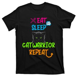 Funny Eat Sleep Cat Warrior Repeat Cool Cat T-Shirt