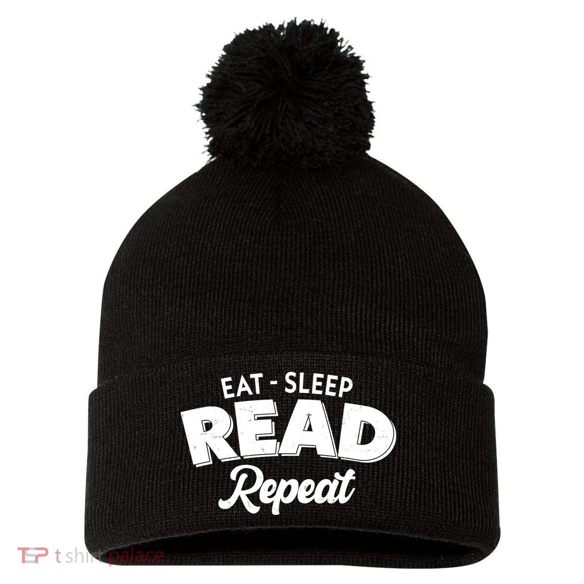 Funny Eat Sleep Read Repeat Book Lover Pom Pom 12in Knit Beanie