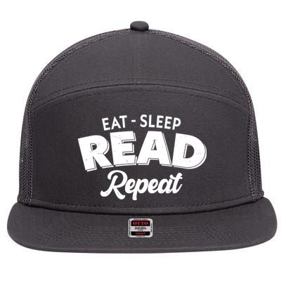 Funny Eat Sleep Read Repeat Book Lover 7 Panel Mesh Trucker Snapback Hat