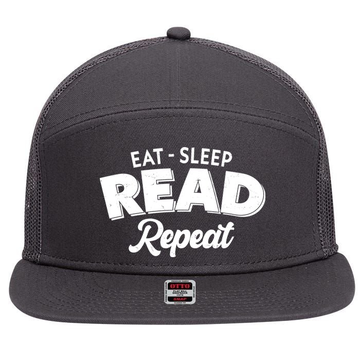 Funny Eat Sleep Read Repeat Book Lover 7 Panel Mesh Trucker Snapback Hat