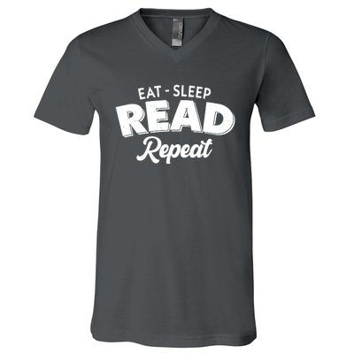 Funny Eat Sleep Read Repeat Book Lover V-Neck T-Shirt