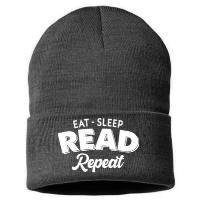 Funny Eat Sleep Read Repeat Book Lover Sustainable Knit Beanie