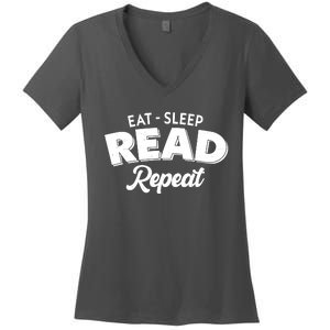 Funny Eat Sleep Read Repeat Book Lover Women's V-Neck T-Shirt