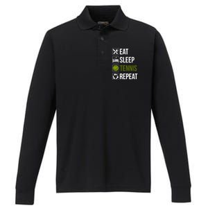 Funny Eat Sleep Tennis Repeat Gift Performance Long Sleeve Polo