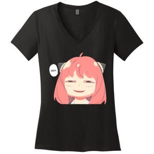 Funny Emotion Smile Heh. A Cute Girl For Family Holidays Women's V-Neck T-Shirt