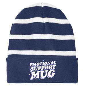 Funny Emotional Support Mug Blue Version Striped Beanie with Solid Band