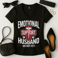 Funny Emotional Support Husband Do Not Pet Women's V-Neck T-Shirt