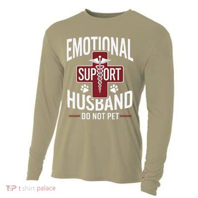Funny Emotional Support Husband Do Not Pet Cooling Performance Long Sleeve Crew